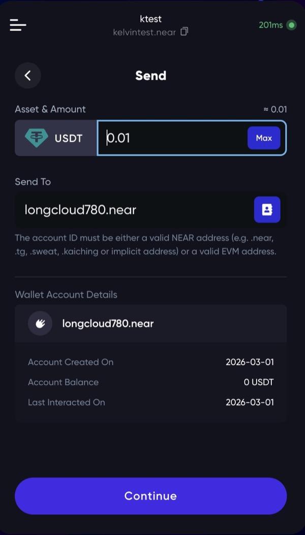 Token send interface with address input and gas settings