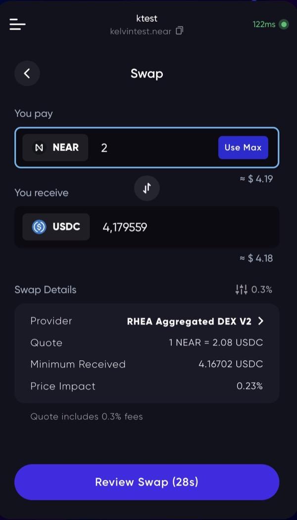 Token swap interface showing conversion rate and slippage tolerance